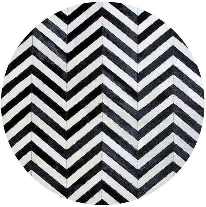 Round Cowhide Faux Leather Area Rug 10×10 ft – Black & White Modern Luxury - Image 4