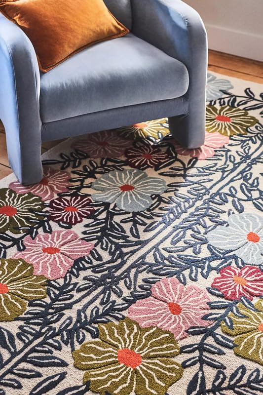 Bold Floral Hand-Tufted Wool Rug 6x6 Ft – Vintage-Style Area Carpet - Image 2