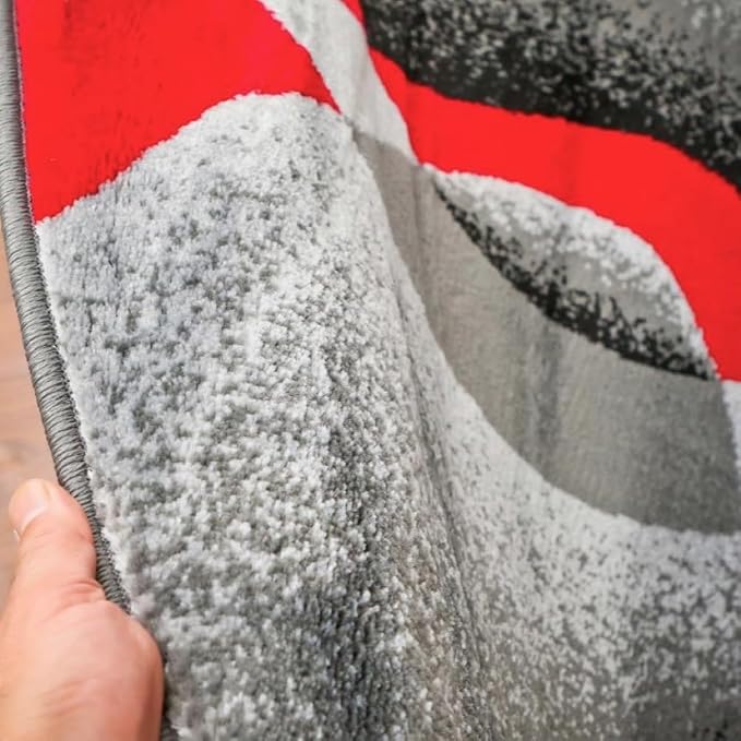 2305 Gray Black Red White Swirls 6'5 x 9'2 Modern Abstract Area Rug Carpet - Image 8