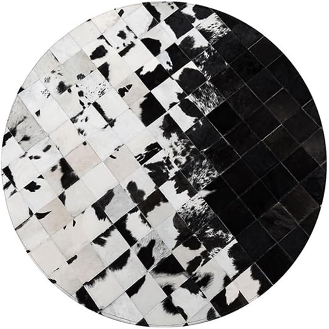 Cowhide Round Leather Rug 7x7 ft – Genuine Hair-On Hide Patchwork Area Rug - Image 8