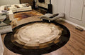 Round Faux Cowhide Leather Rug – Rustic Western Boho Farmhouse Concentric Rings by SNALFEHOME