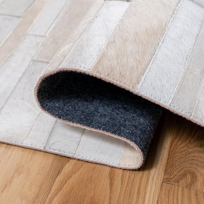 Cowhide Leather Rug for Living Room 4x6 Natural Leather Rug Modern Stripes - Image 7