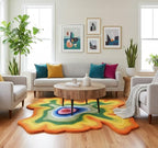 Irregular Shaped Handmade Wool Area Rug | Modern Colourful Stripe Premium by RestorationandRenovation