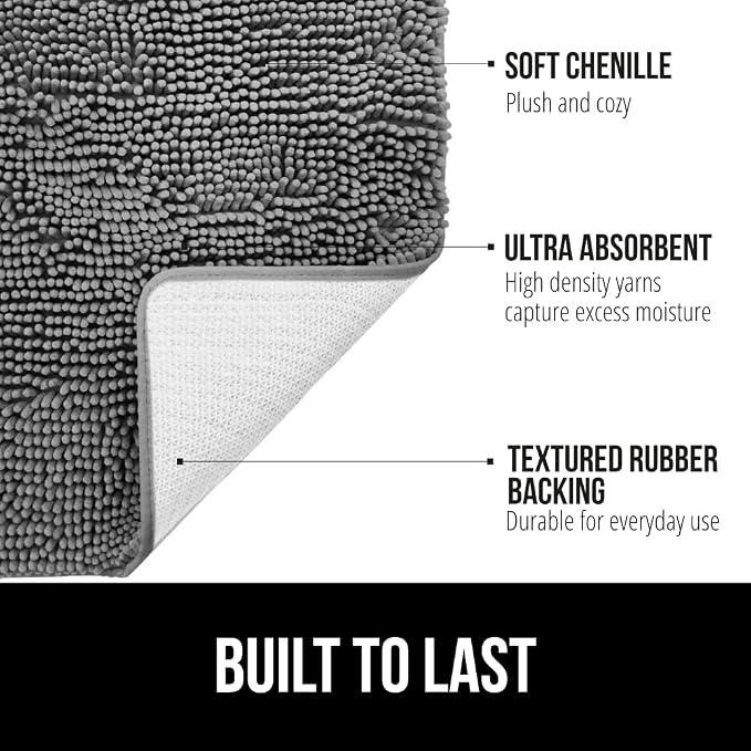 GORILLA GRIP Bath Rug Mat 44x26, Thick Soft Absorbent Chenille, Quick Dry - Image 2