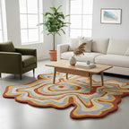 Irregular Shaped Handmade Wool Area Rug | Modern Colourful Stripe Premium by RestorationandRenovation