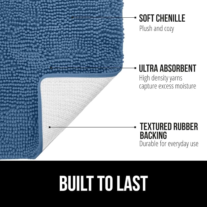 GORILLA GRIP Bath Rug Mat 48x17, Thick Soft Absorbent Chenille, Quick Dry - Image 2