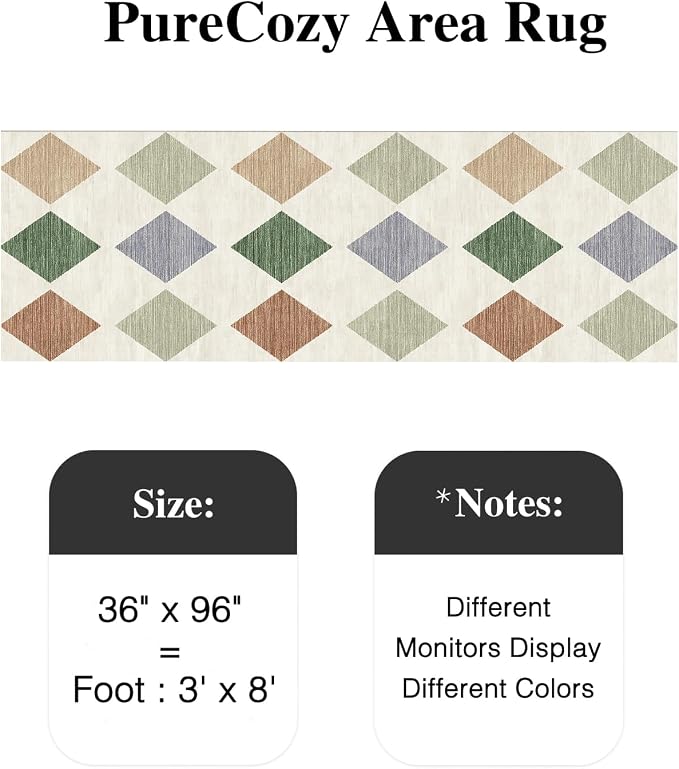 3x8 Runner Checkered Rug for Hallways Colorful Washable Long Carpet Non-Slip - Image 2
