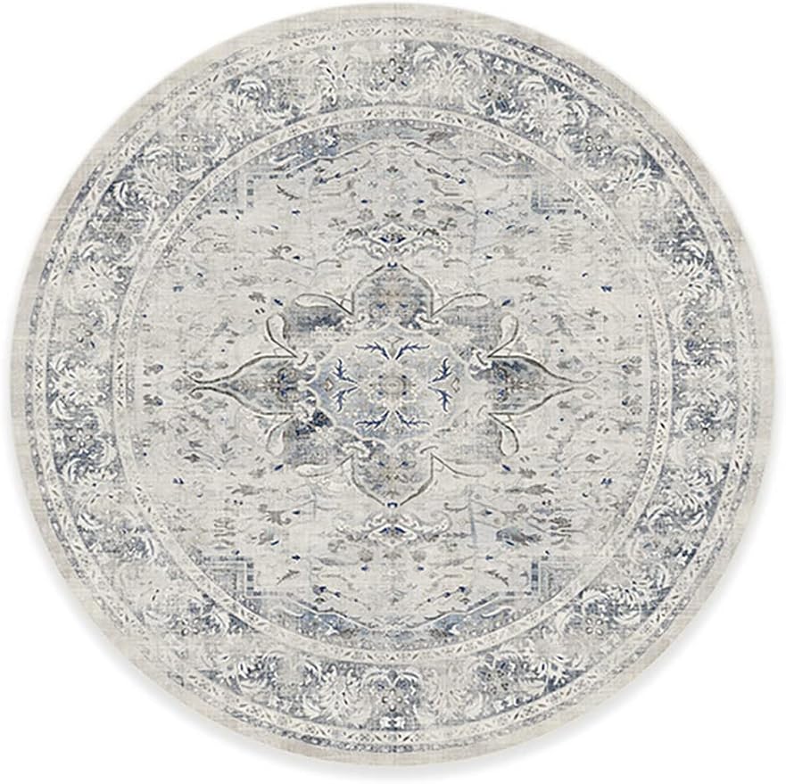 RUGGABLE Washable Vintage Area Rug – Sarrah Blue Quartz 8 ft Round, - Image 3