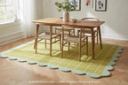 Checkered Wool Area Rug with Scalloped Border, Chartreuse Green & Cream Grid - Image 2