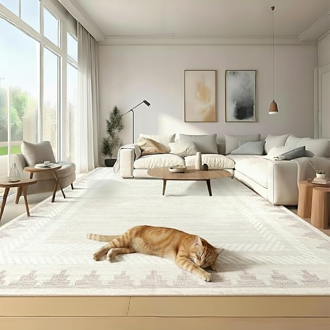 Geometric Bordered Machine Washable 9x12 Low Pile Area Rugs - Image 7