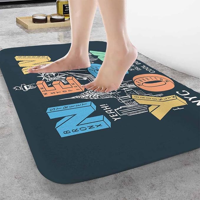 New York City Bath Rugs for Bathroom New York Theme on Black Background Durable - Image 2