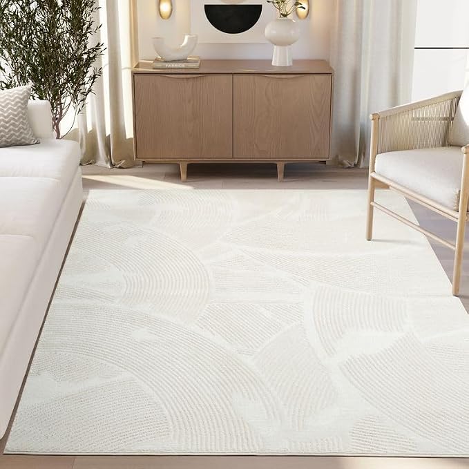 Abani Zen 4' x 6' Cream Rug – Neutral Brush Stroke Sandbrush Design, Medium by Abani