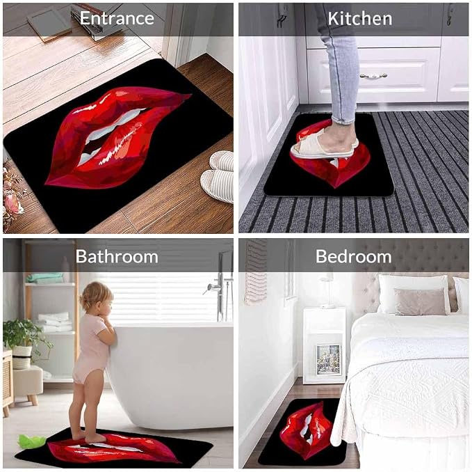 Red Lips Bath Mats for Bathroom Sexy Biting Red Hot Lips Kiss Floor Bath Rugs - Image 4