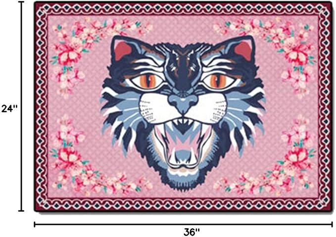 Cartoon Animal Pattern Area Rug Cute Cat Luxury Floral Decor - Image 3