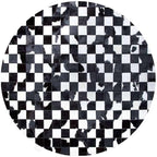 Sn Alef Home Black & White Round Rug | Checkered Floral Designer Carpet by SNALFEHOME