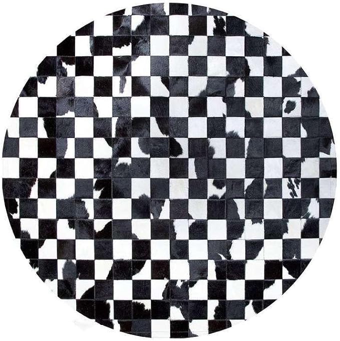 Sn Alef Home Black & White Round Rug | Checkered Floral Designer Carpet by SNALFEHOME
