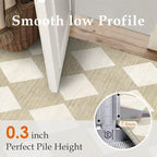 6x9 Checkered Area Rugs for Living Room Beige Machine Washable Large Rug - Image 4