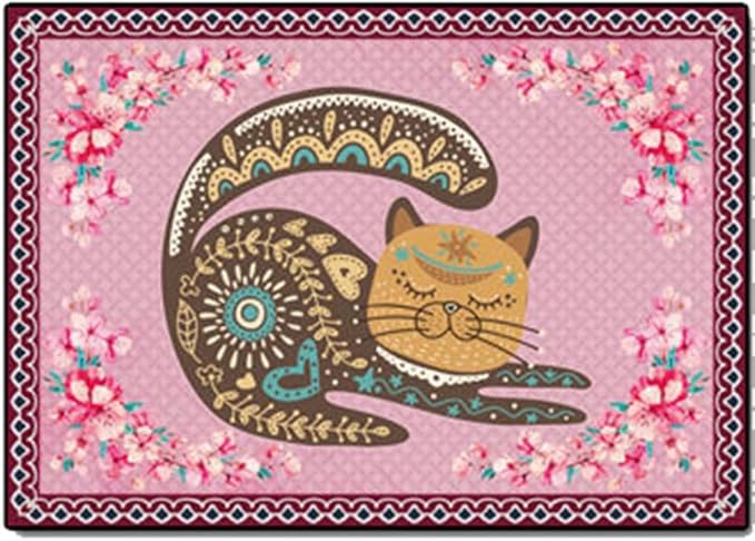 Cartoon Animal Pattern Area Rug Cute Cat Luxury Floral Decor by LIKETN