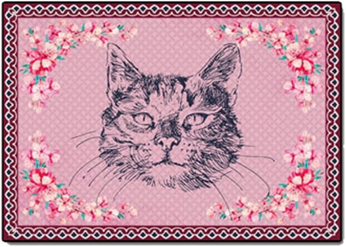 Cartoon Animal Pattern Area Rug Cute Cat Luxury Floral Decor by LIKETN