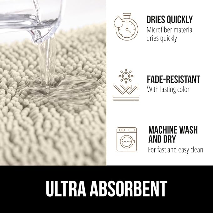 GORILLA GRIP Bath Rug Mat 60x24, Thick Absorbent Chenille, Quick Dry Microfiber - Image 4