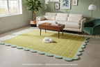 Checkered Wool Area Rug with Scalloped Border, Chartreuse Green & Cream Grid - Image 5