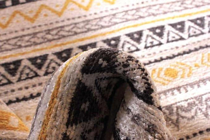 Alfa Rich 7x10 Yellow Gray White Washable Area Rugs - Image 8