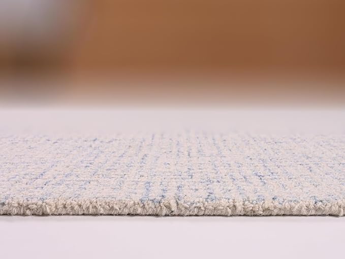 Hand-Tufted 100% Wool Pile Area Rug – Geometric Textured Grid Check Pattern – - Image 3