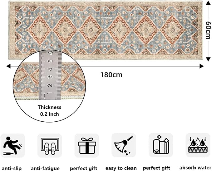 Moroccan Trellis Hallway Runner Rug Non-Slip Washable Geometric Standing Mats - Image 2