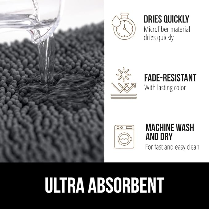 GORILLA GRIP Bath Rug Mat 48x17, Soft Absorbent Chenille, Quick Dry Microfiber - Image 4