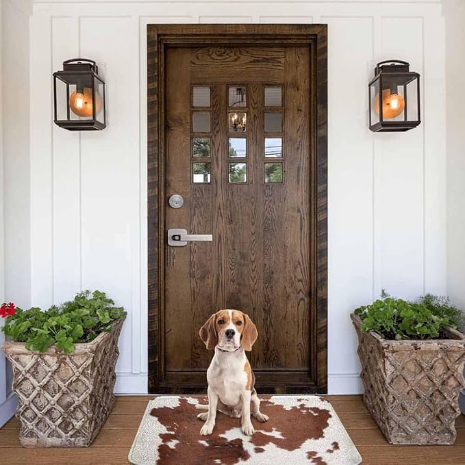 Cowhide Bathroom Mat Rugs Farm Animal Brown Cowhide Print Cow Microfiber Faux - Image 8