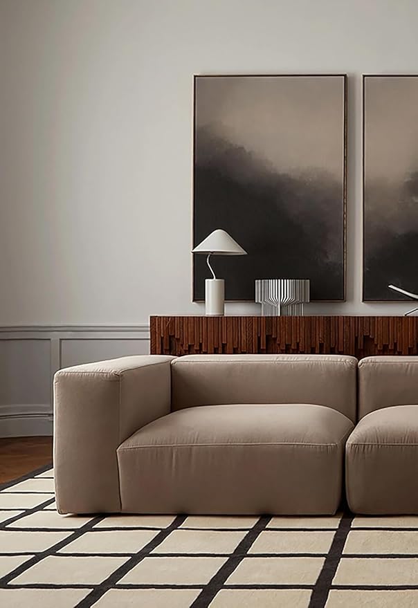 Handmade Wool Area Rug & Runner | Modern Grid Pattern Carpet - Image 7