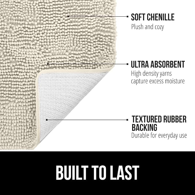 GORILLA GRIP Bath Rug Mat 60x24, Thick Absorbent Chenille, Quick Dry Microfiber - Image 2