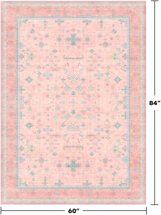 Pink Rugs for Bedroom Girls, 5x7 Washable Area Rug for Living Room Nursery Kids - Image 2