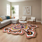 Irregular Shaped Handmade Wool Rug | Modern Colourful Stripe Premium Area Rug by RestorationandRenovation