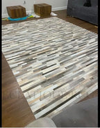 Cowhide Leather Rug for Living Room 8x10, Modern Stripes Style Floor Carpet - Image 4