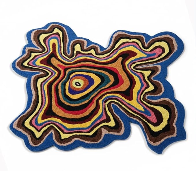 Irregular Shaped Handmade Wool Rug | Modern Colourful Stripe Premium Area Rug - Image 2