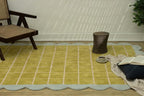 Checkered Wool Area Rug with Scalloped Border, Chartreuse Green & Cream Grid - Image 6
