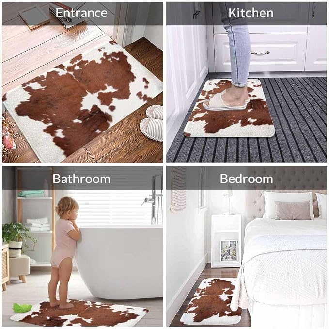 Cowhide Bathroom Mat Rugs Farm Animal Brown Cowhide Print Cow Microfiber Faux - Image 4