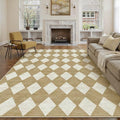 8x10 Checkered Area Rugs for Living Room Brown Machine Washable Large Rug by PureCozy