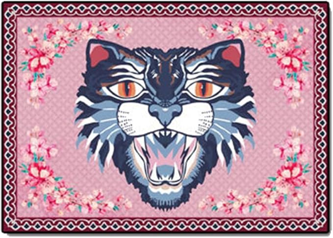 Cartoon Animal Pattern Area Rug Cute Cat Luxury Floral Decor by LIKETN