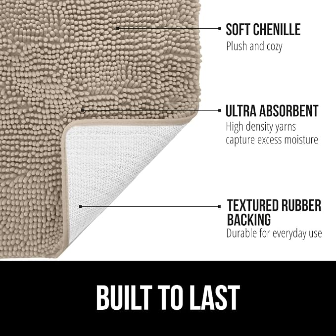 GORILLA GRIP Bath Rug Mat 60x17, Thick Absorbent Chenille, Quick Dry Microfiber - Image 2