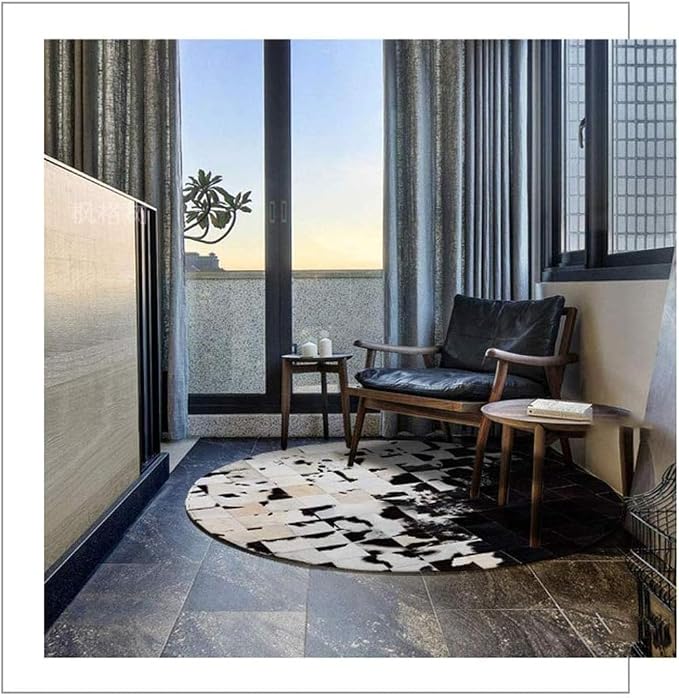 Cowhide Round Leather Rug 10x10 ft – Genuine Hair-On Hide Patchwork Area Rug - Image 2
