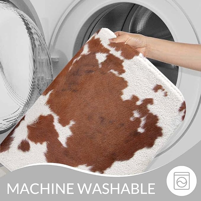 Cowhide Bathroom Mat Rugs Farm Animal Brown Cowhide Print Cow Microfiber Faux - Image 7
