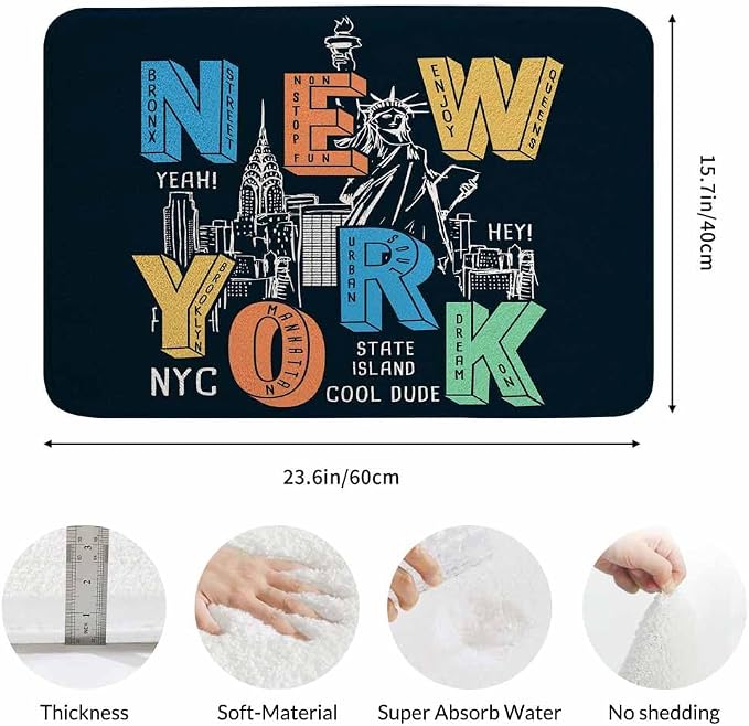 New York City Bath Mats for Bathroom New York Theme on Black Background Floor - Image 3
