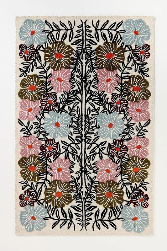 Bold Floral Hand-Tufted Wool Rug 4x7 Ft – Vintage-Style Area Carpet by RUGBARN