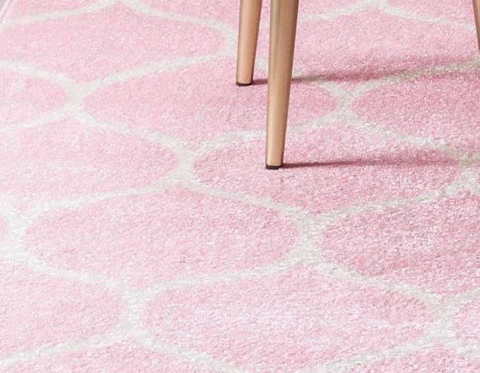 Rugs.com Lattice Frieze Collection Rug – 8' Round Light Pink Medium Rug Perfect - Image 5