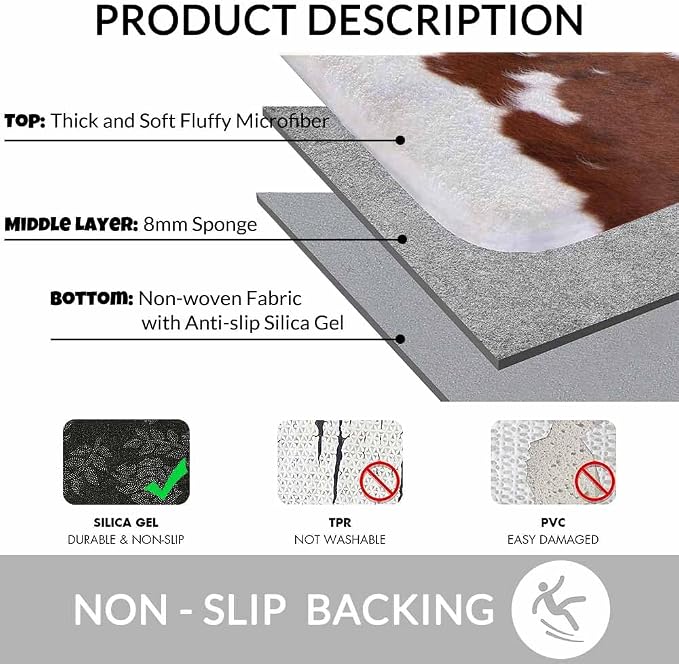 Cowhide Bathroom Mat Rugs Farm Animal Brown Cowhide Print Cow Microfiber Faux - Image 6
