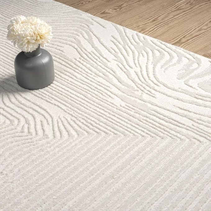Abani Zen 4' x 6' Cream Rug – Neutral Layered Wavy Borders Pattern, Medium Soft - Image 6