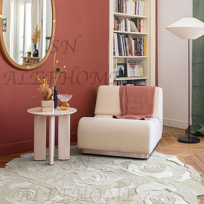 Round Floral Area Rug – Elegant Textured Rose Design – Soft Decorative Circle - Image 2