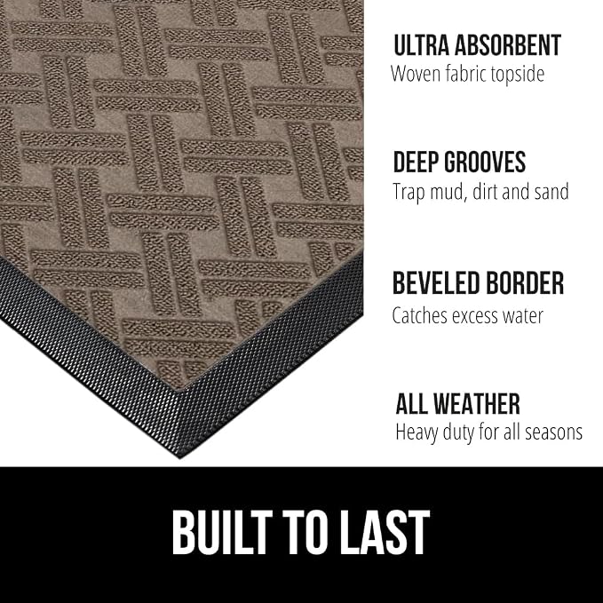 GORILLA GRIP 100% Waterproof All-Season WeatherMax Doormat, US Designed Natural - Image 3